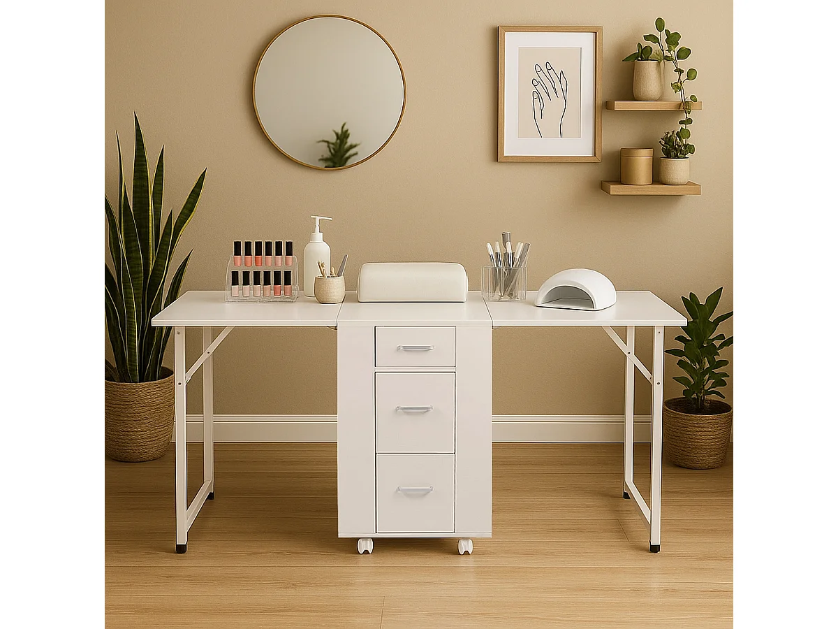 Tavolo estetista manicure salvaspazio con doppia postazione e ruote Dabol