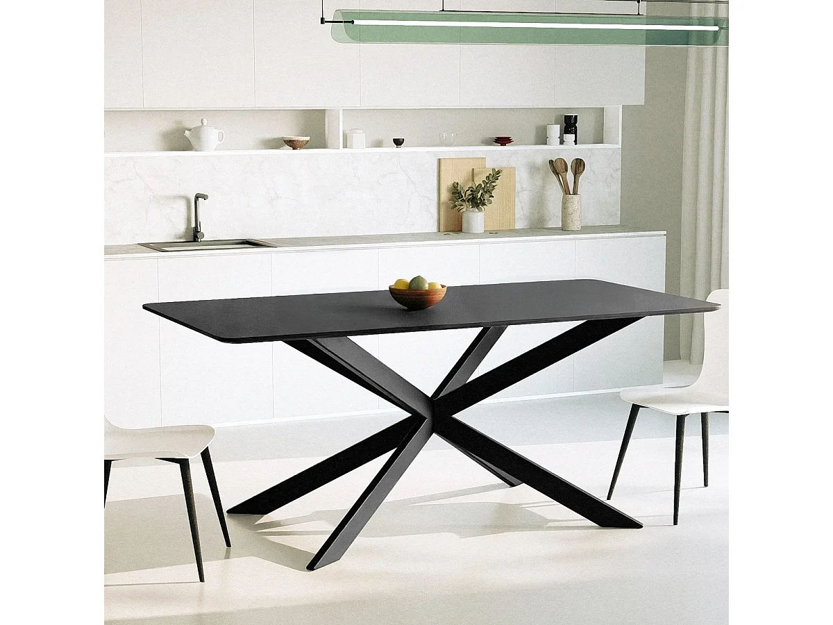 Mesa con patas cruzadas de diseño 160x90 cm de madera y metal Shaila - Negro