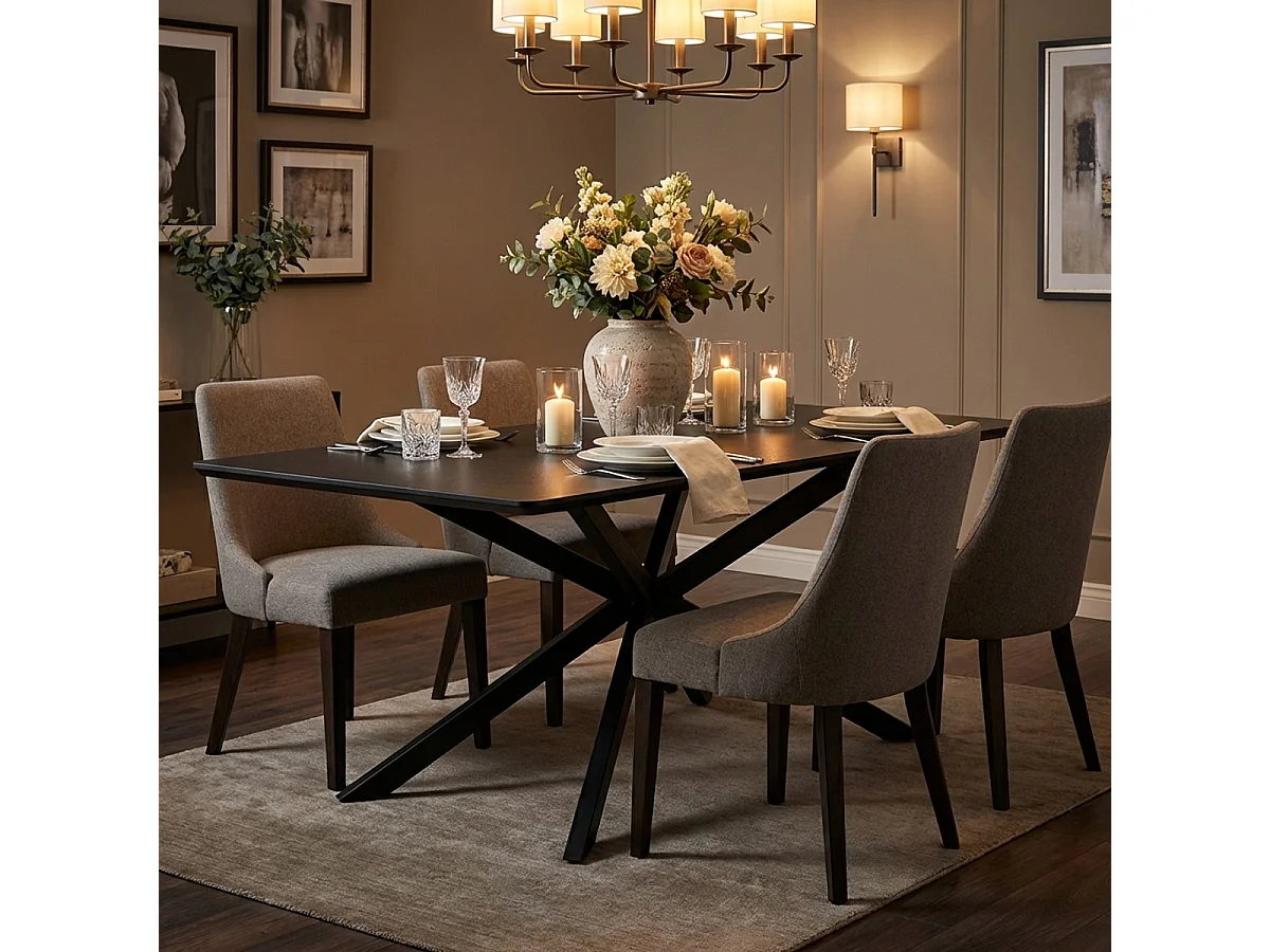 Mesa con patas cruzadas de diseño 160x90 cm de madera y metal Shaila - Negro