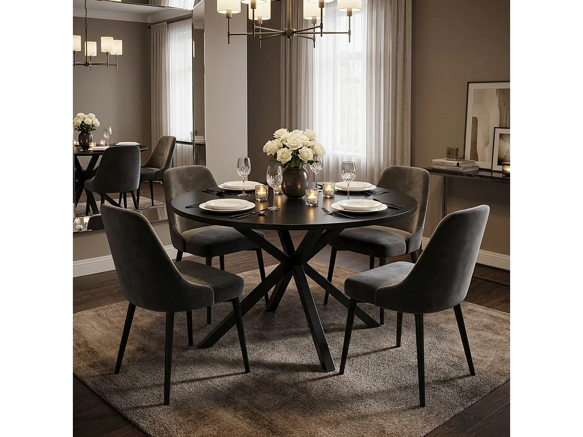 Table ronde noire 120cm avec pieds croisés pour cuisine séjour Samu