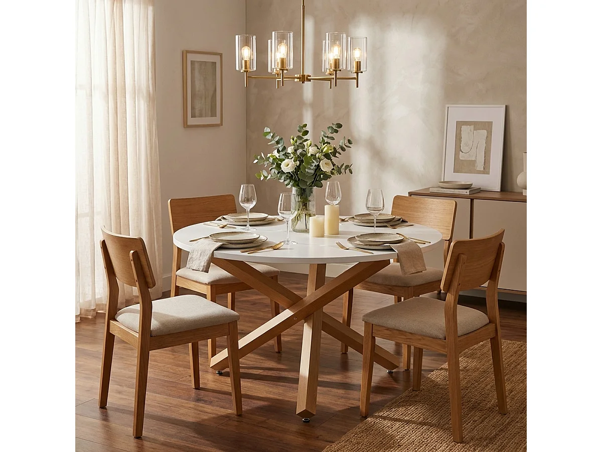 Table à manger ronde blanche 120cm avec pieds croisés Rimu