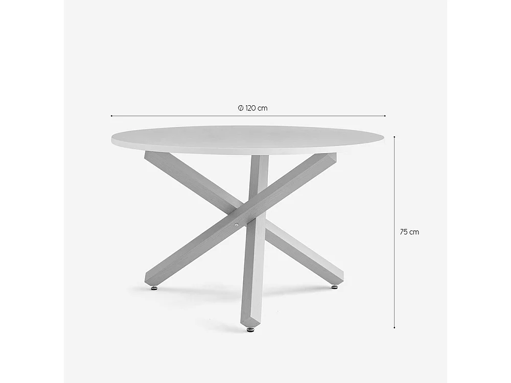 Table à manger ronde blanche 120cm avec pieds croisés Rimu