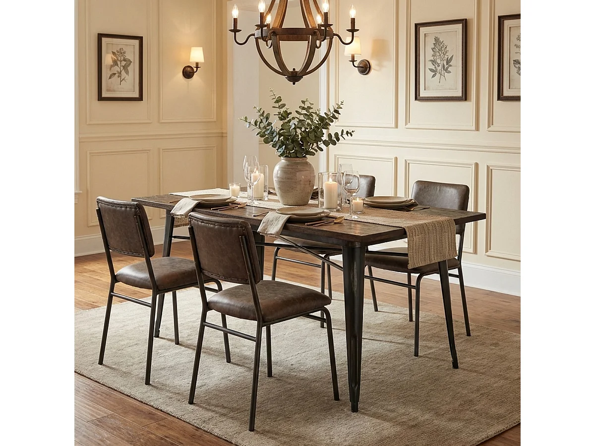 Industrieller Esstisch 120x60cm. Vintage Holz Metall Caupona Brush, - Schwarz