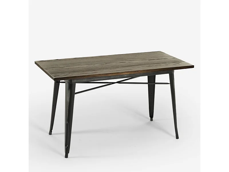 Table de salle à manger 120x60 industrielle vintage en bois et en métal Caupona Brush - Noir