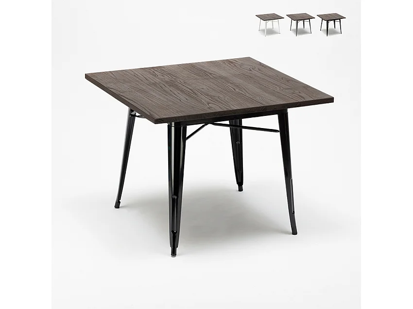 tavolo industrial in acciaio e legno 80x80 bar e casa allen - Nero
