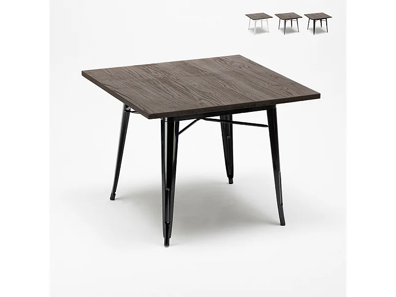 tavolo industrial in acciaio e legno 80x80 bar e casa allen - Nero