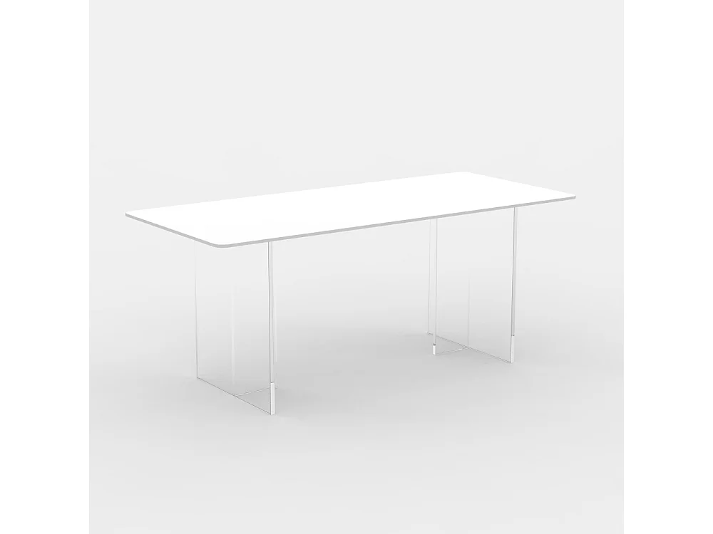 Mesa de comedor y cocina transparente 140x80 cm de diseño moderno minimalista Faust