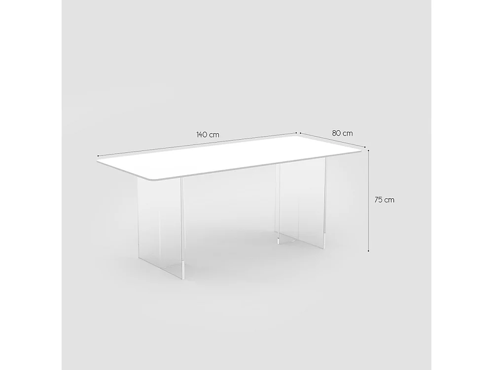 Mesa de comedor y cocina transparente 140x80 cm de diseño moderno minimalista Faust