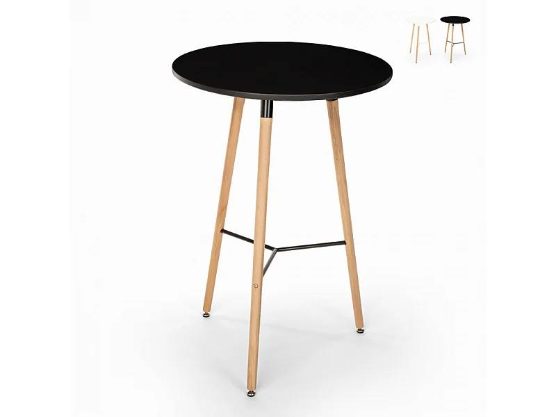 Tavolino alto per sgabelli design wooden scandinavo 60x60 rotondo in legno Shrub - Nero