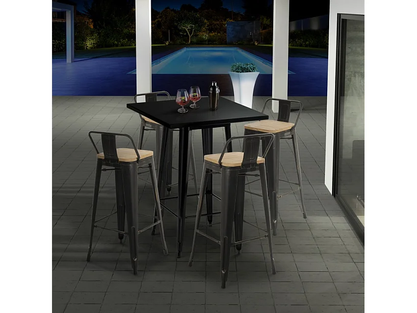 mesa alta para taburetes acero metal industrial 60x60 nut - Negro