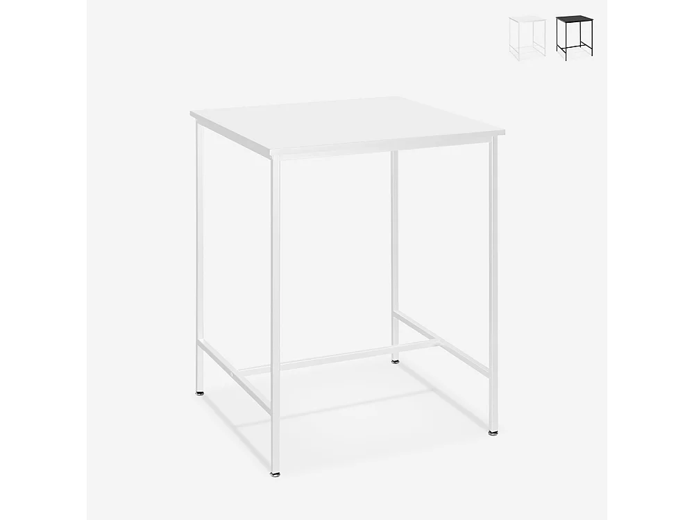 Mesa alta de 70x70 cm para bar cocina y cafetería de metal blanco y negro Zakis - Blanco