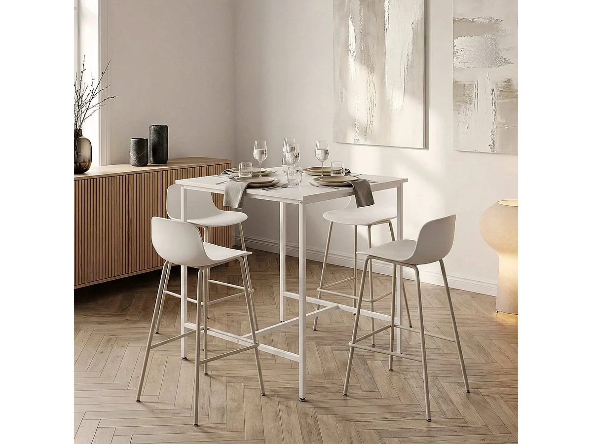 Table haute 70x70cm bar cuisine bistrot en metal blanc et noir Zakis - Blanc