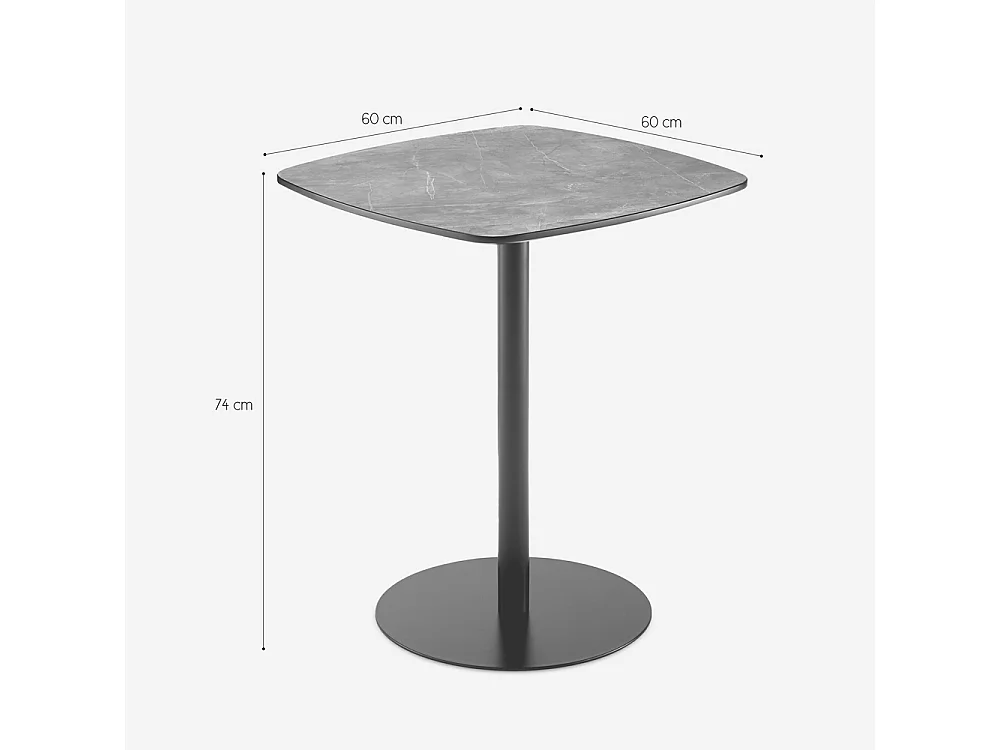 Mesa para bar, cocina y restaurante 60x60x74 cm efecto mármol color negro Mikee