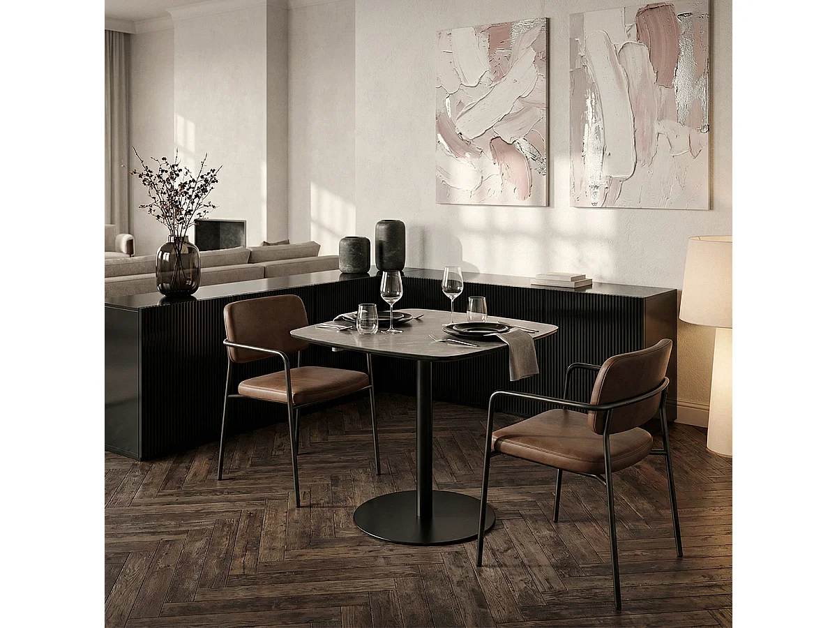 Table salle à manger bar cuisine 60x60x74cm effet marbre noir Mikee