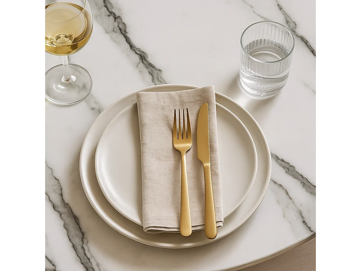 Tavolo da pranzo rotondo stile Goblet 120cm effetto marmo dorato Monika+