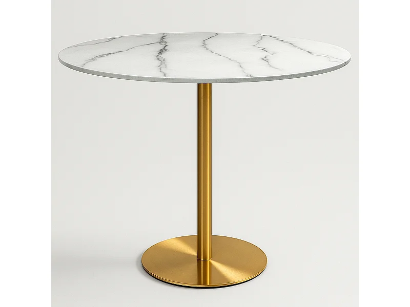 Tavolo da pranzo rotondo stile Goblet 120cm effetto marmo dorato Monika+