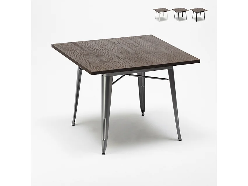 tavolo industrial in acciaio e legno 80x80 bar e casa allen - Grigio