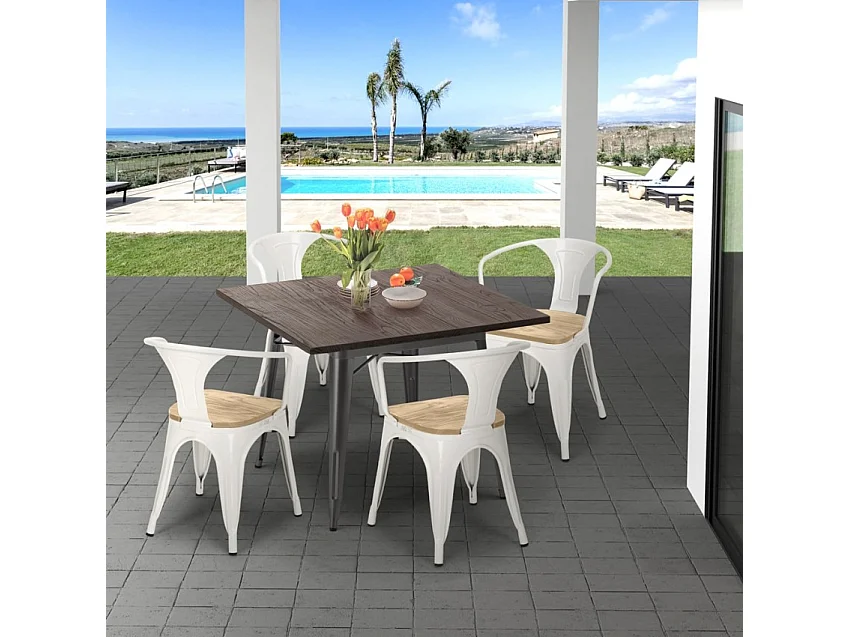 tavolo industrial in acciaio e legno 80x80 bar e casa allen - Grigio