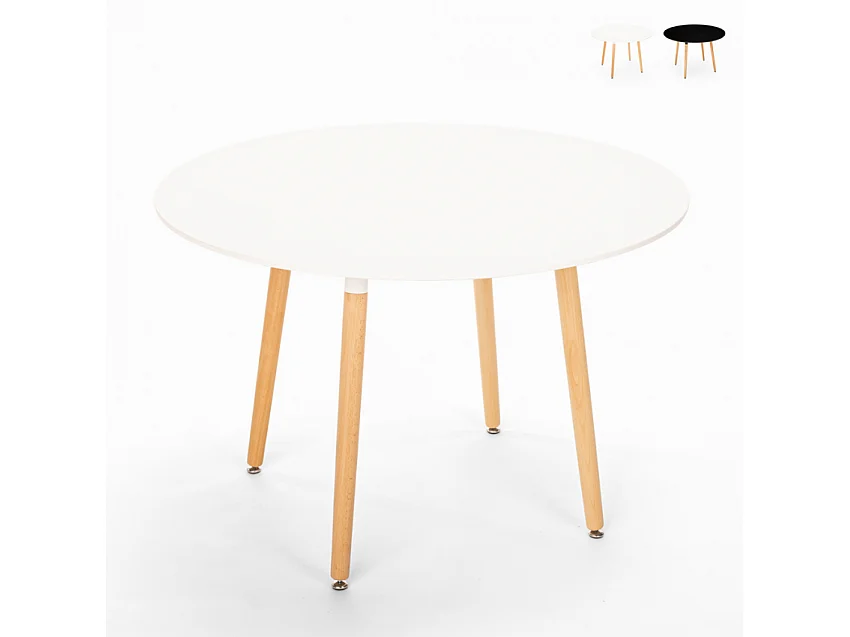 Tavolo rotondo in legno design wooden 100cm cucina bar ristorante Moss - Bianco