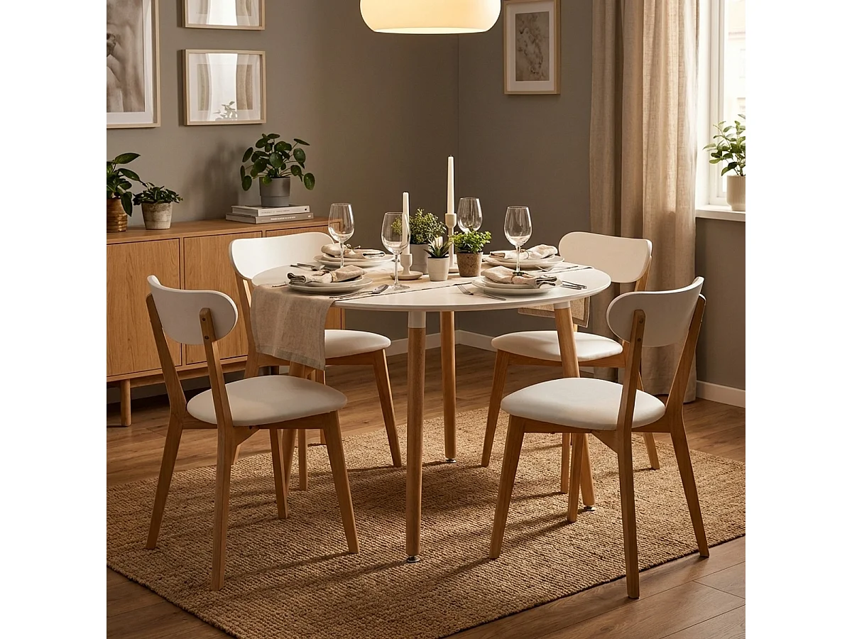 Mesa de madera redonda diseño madera 100cm cocina bar restaurante Moss - Blanco