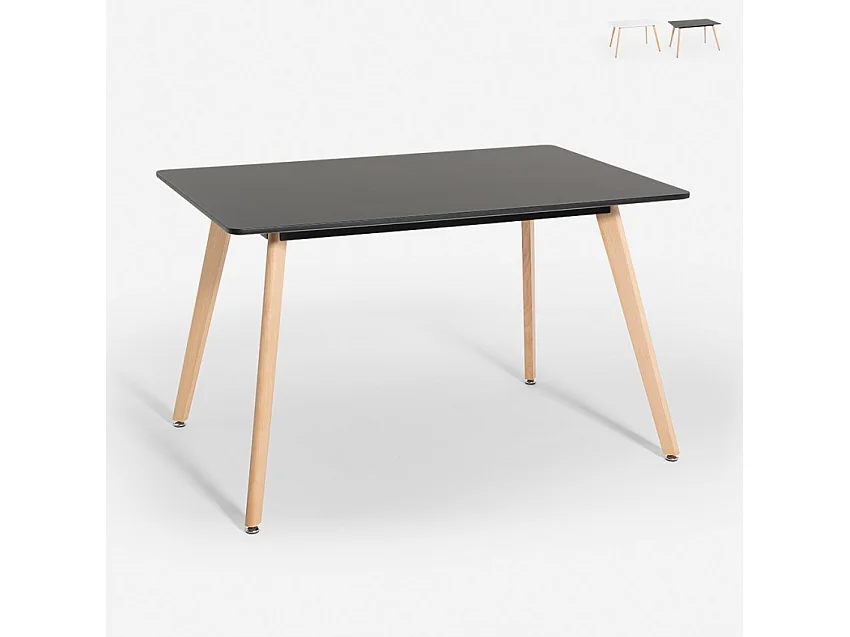 Mesa de comedor de madera cocina 120x80 cm blanco negro Demant - Negro