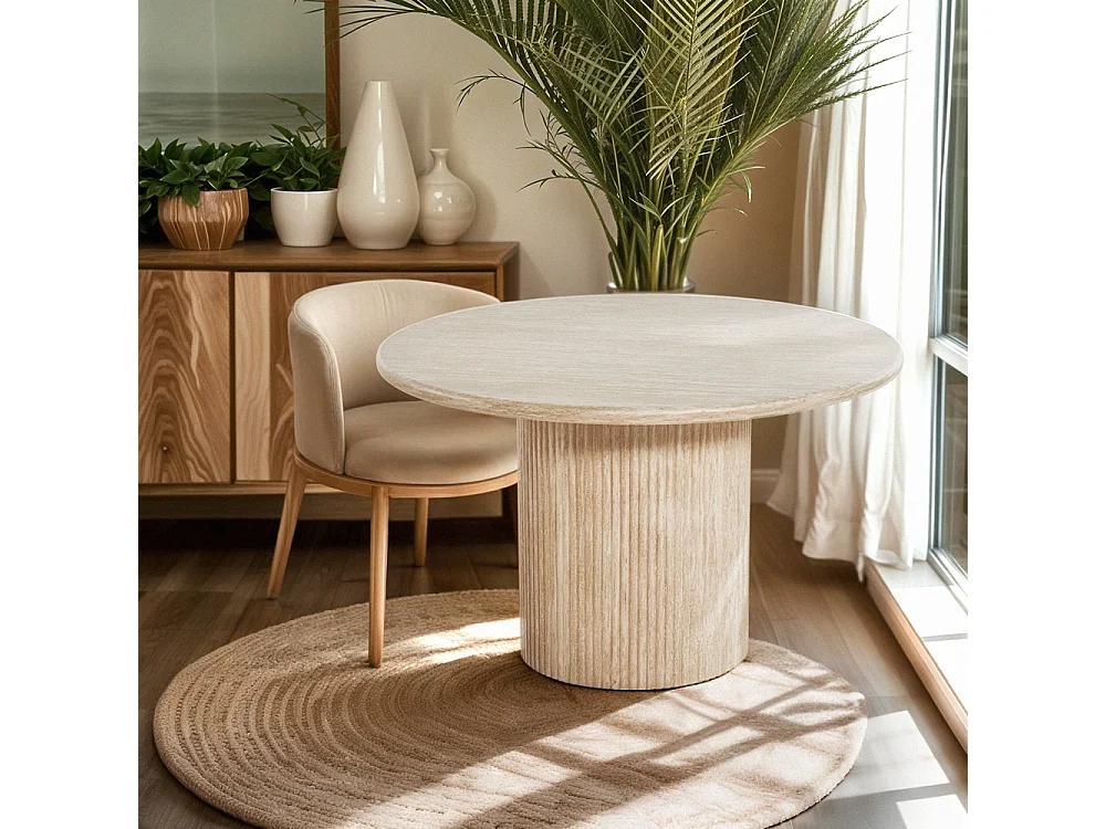 Table de salon ronde 120cm moderne en bois effet pierre Kara