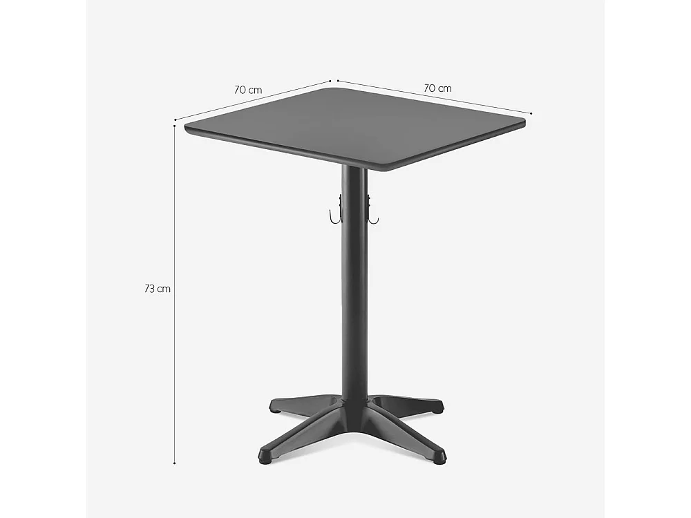 Table noire bar restaurant 70x70cm moderne avec crochet pour sac Jotor