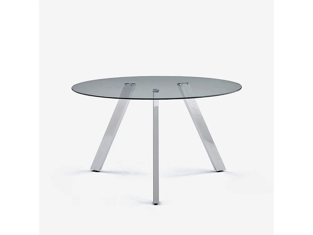 Table design moderne en verre ronde 130cm avec pieds en métal Orun