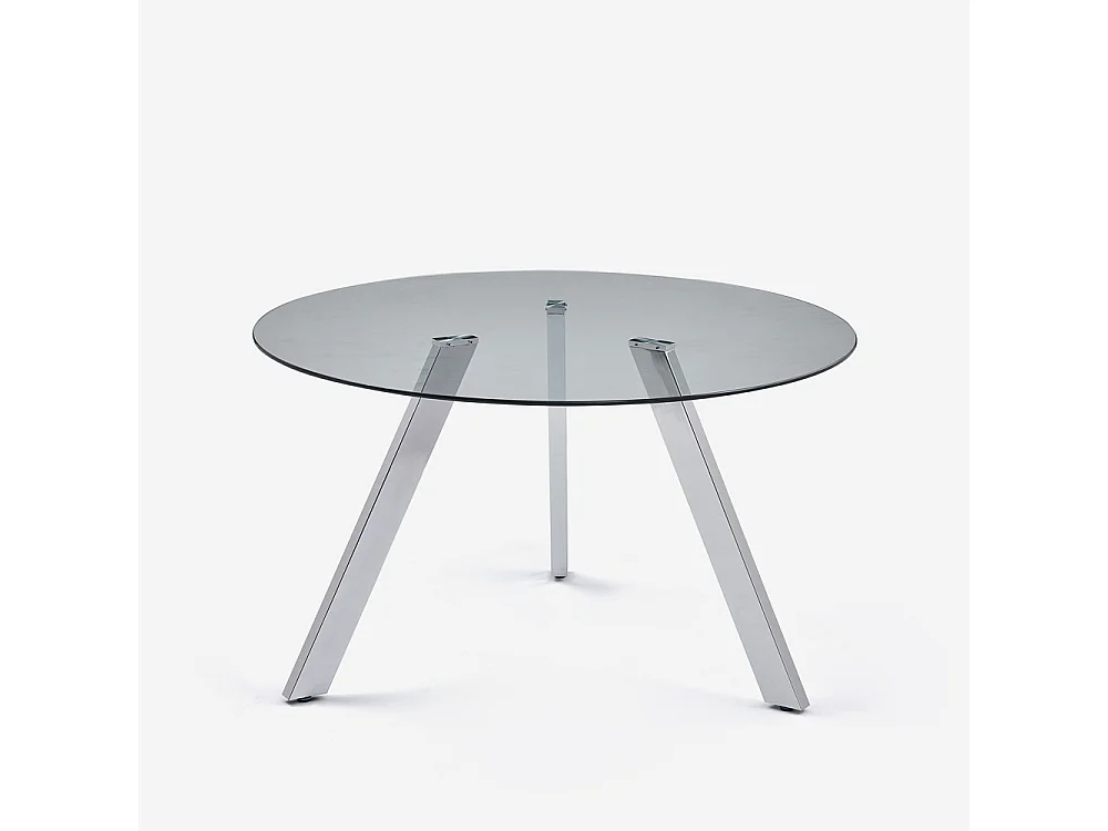Table design moderne en verre ronde 130cm avec pieds en métal Orun