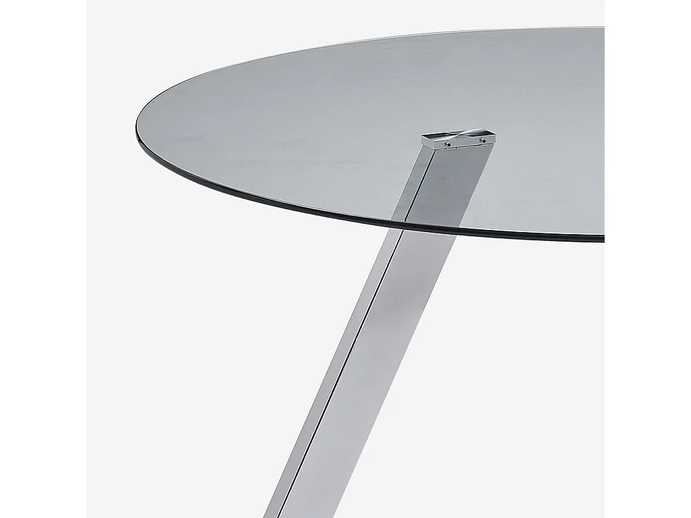 Table design moderne en verre ronde 130cm avec pieds en métal Orun