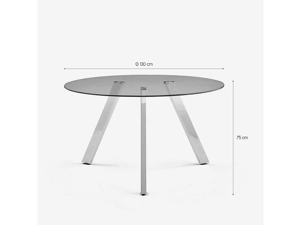 Table design moderne en verre ronde 130cm avec pieds en métal Orun