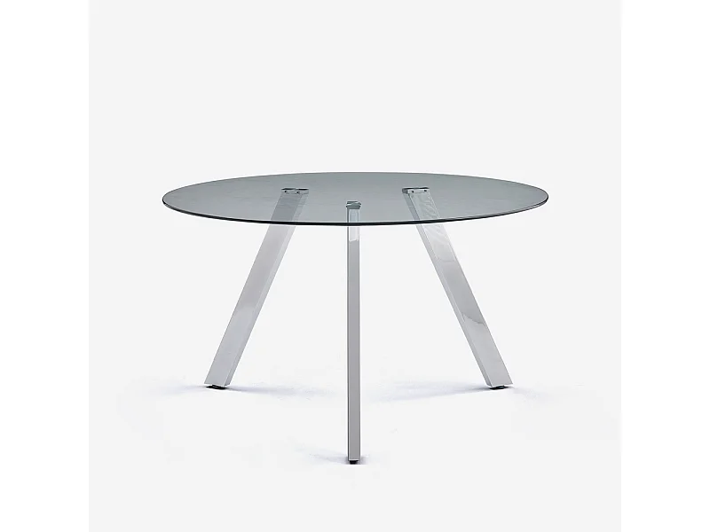 Table design moderne en verre ronde 130cm avec pieds en métal Orun