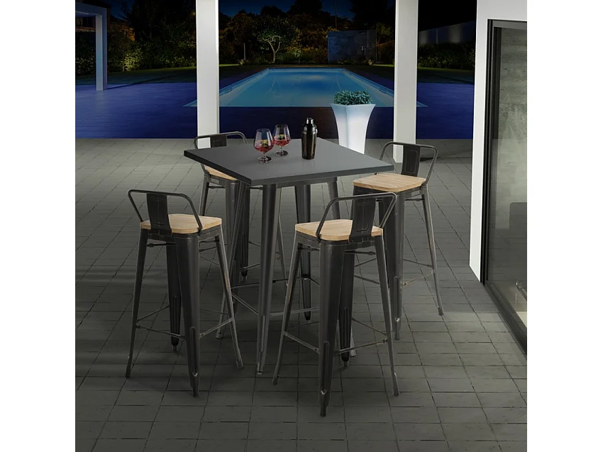 mesa alta para taburetes acero metal industrial 60x60 nut - Gris