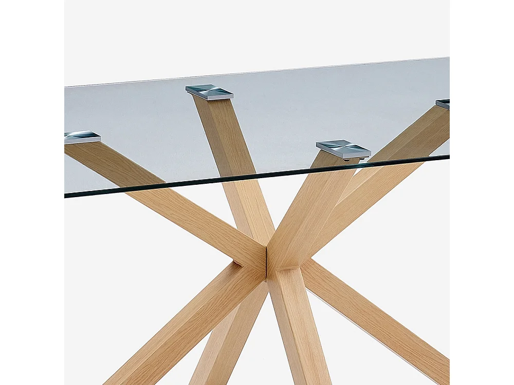 Tisch 200x100cm Design aus Glas und Holz mit gekreuzten Beinen Horo