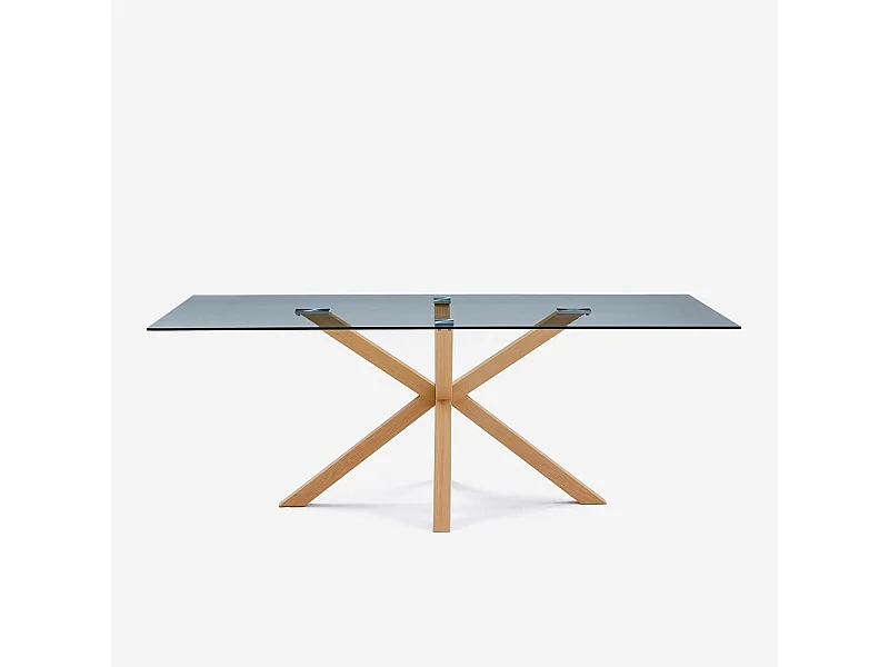 Tavolo di design in vetro e legno 200x100cm con gambe incrociate Horo