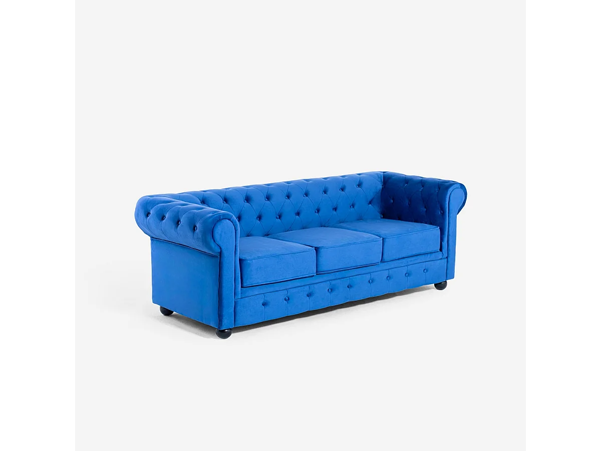 Sofá Chesterfield de terciopelo de 3 plazas estilo clásico vintage Norwich - Azul Marino