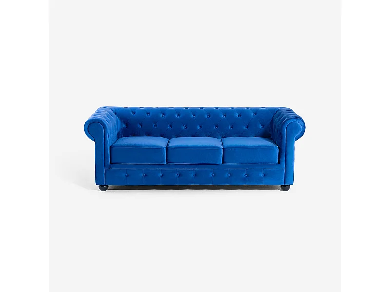 Sofá Chesterfield de terciopelo de 3 plazas estilo clásico vintage Norwich - Azul Marino