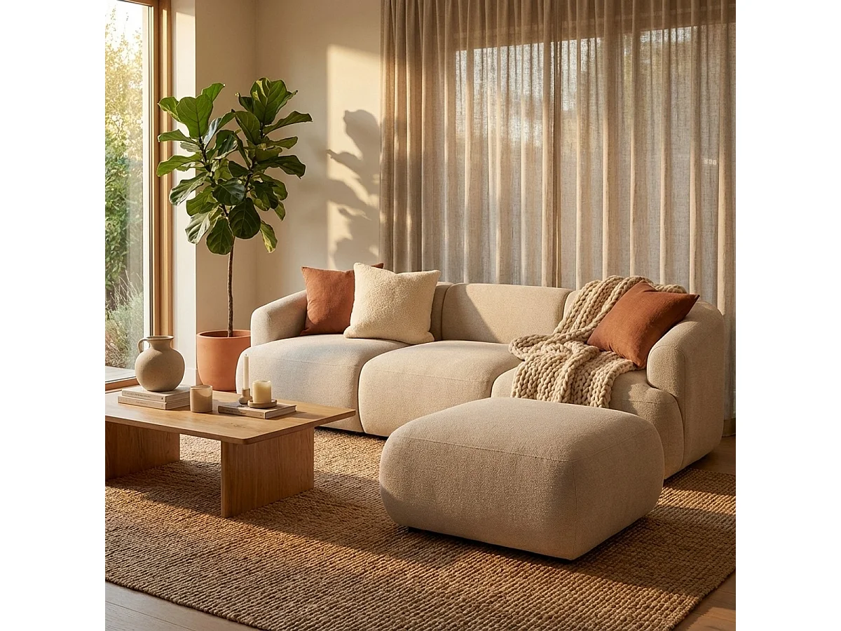 Sofá modular de 3 plazas curvo con puf de tela Yuna-3P