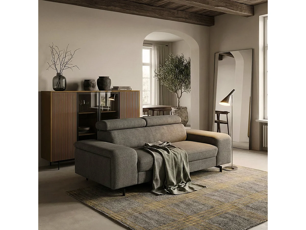 Sofá moderno de 2 plazas en chenilla con reposacabezas ajustable Vella - Gris