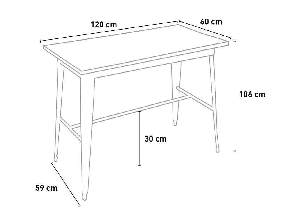 Table à manger de salon 120x60x106 vintage industriel en métal Catal Brush - Blanc