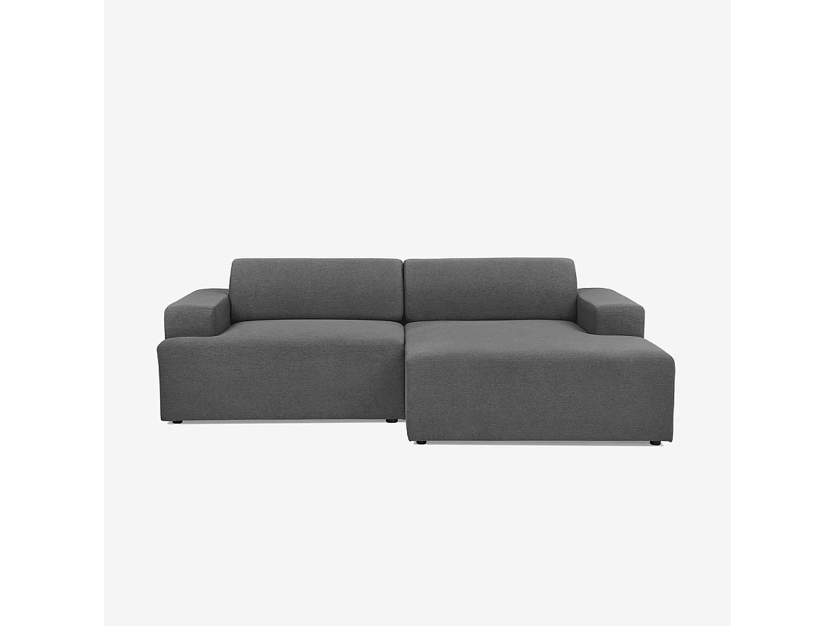 Sofá de diseño moderno de 3 plazas con chaise longue a la derecha de tela Toliman - Gris Oscuro
