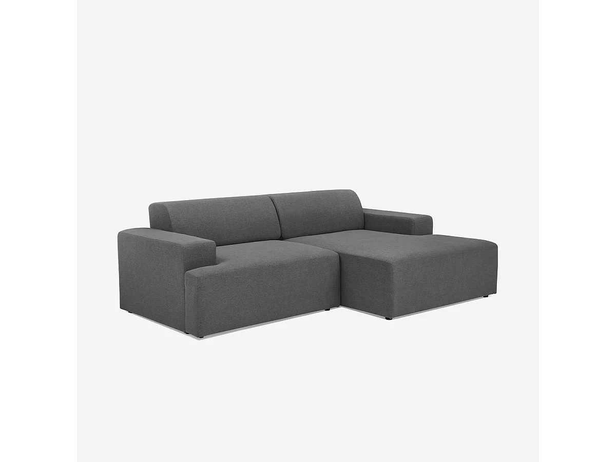 Sofá de diseño moderno de 3 plazas con chaise longue a la derecha de tela Toliman - Gris Oscuro