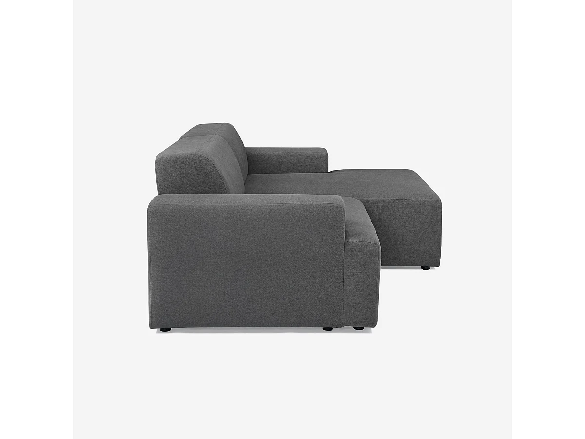 Sofá de diseño moderno de 3 plazas con chaise longue a la derecha de tela Toliman - Gris Oscuro