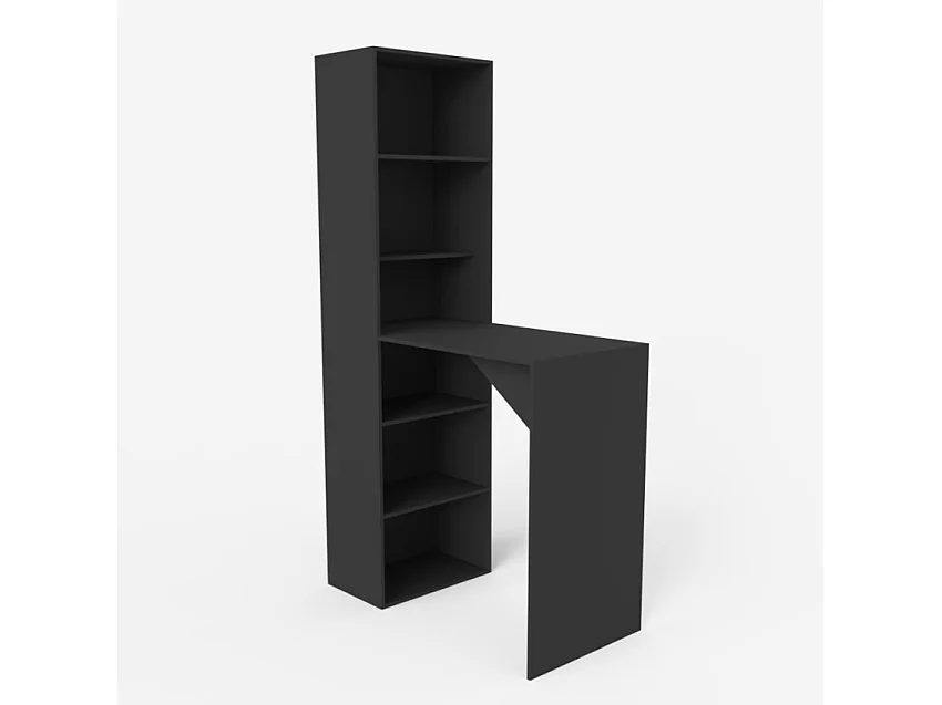 Mobile bar moderno tavolo alto per sgabelli con ripiani h109 Tanul - Nero