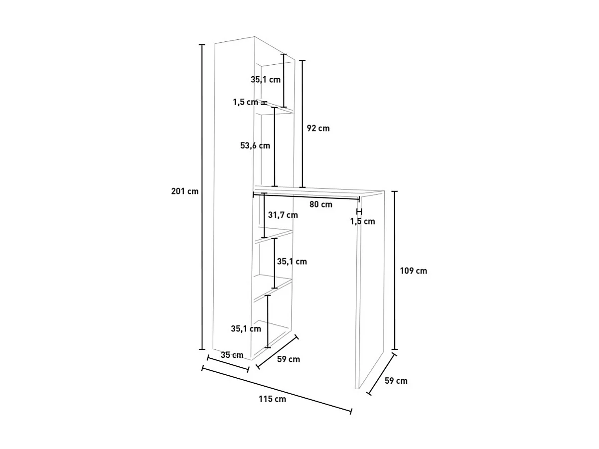 Mobile bar moderno tavolo alto per sgabelli con ripiani h109 Tanul - Nero