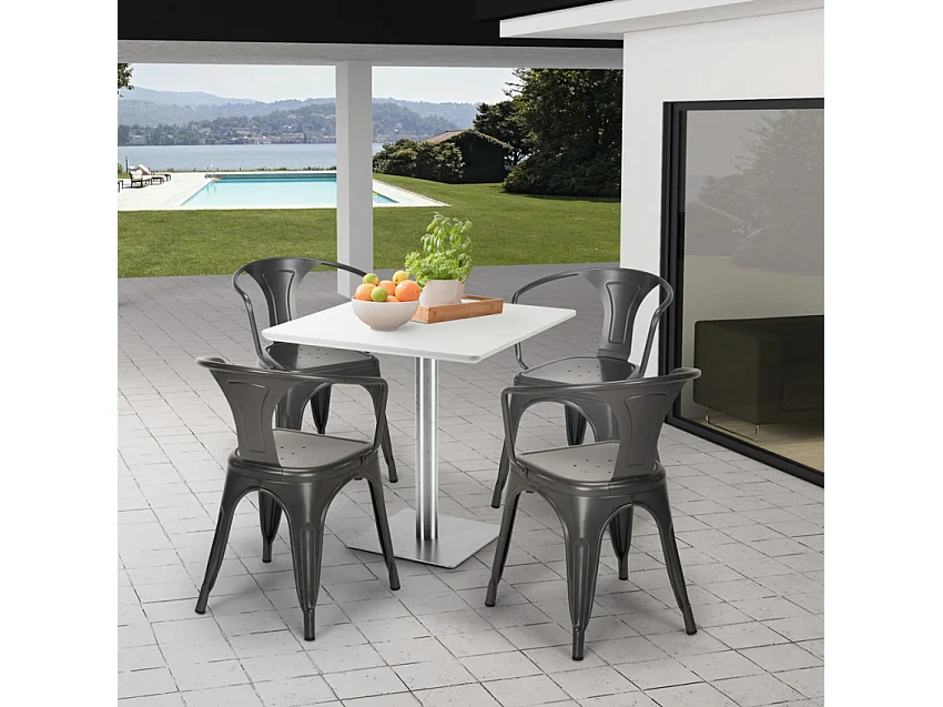 Mesa cuadrada 70x70 para bares restaurantes hoteles Horeca - Blanco - Plata