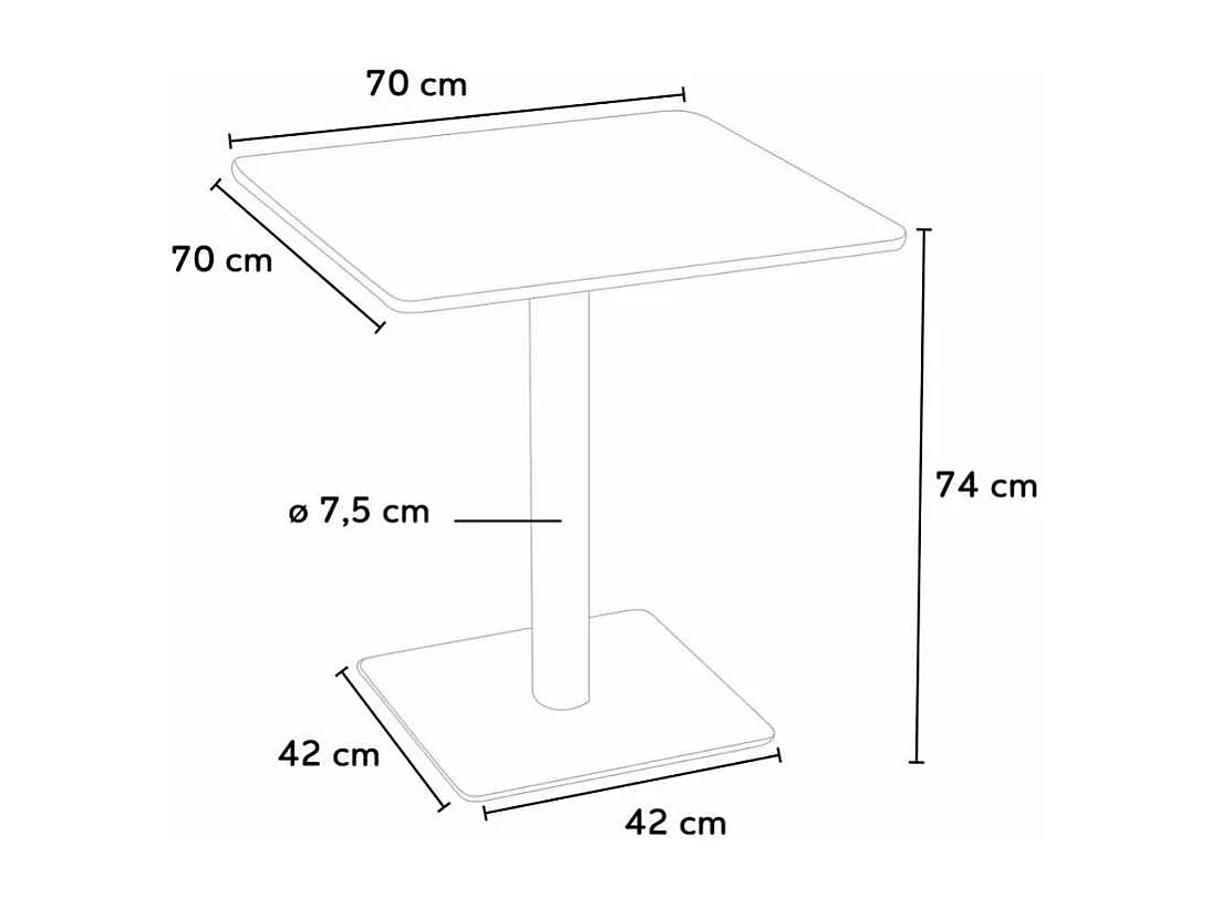 Mesa cuadrada 70x70 para bares restaurantes hoteles Horeca - Blanco - Plata