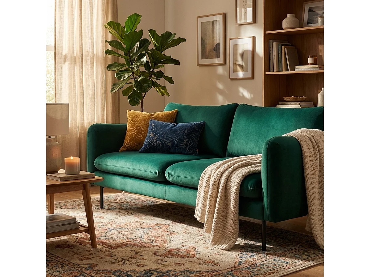 Divano 3 posti moderno elegante in velluto verde scuro Tashi