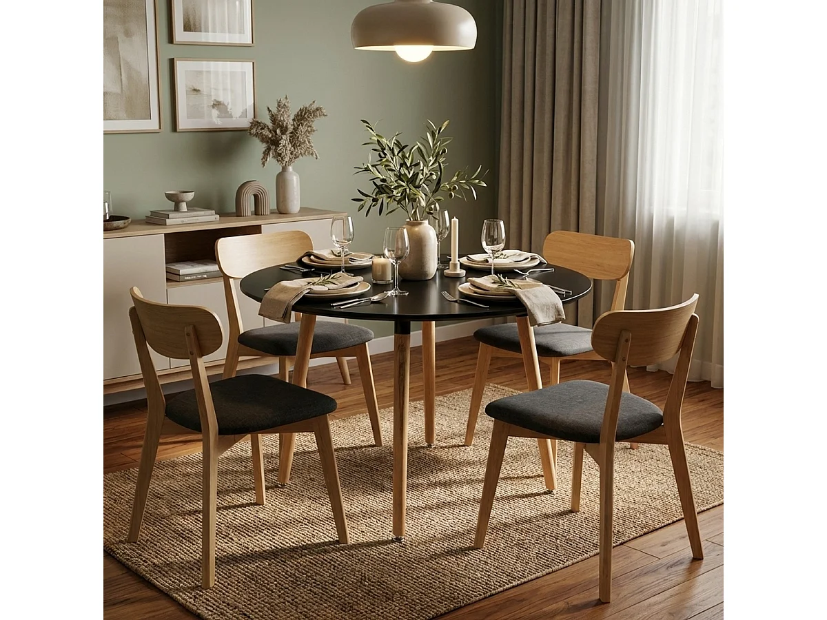 Tavolo rotondo in legno design wooden 100cm cucina bar ristorante Moss - Nero