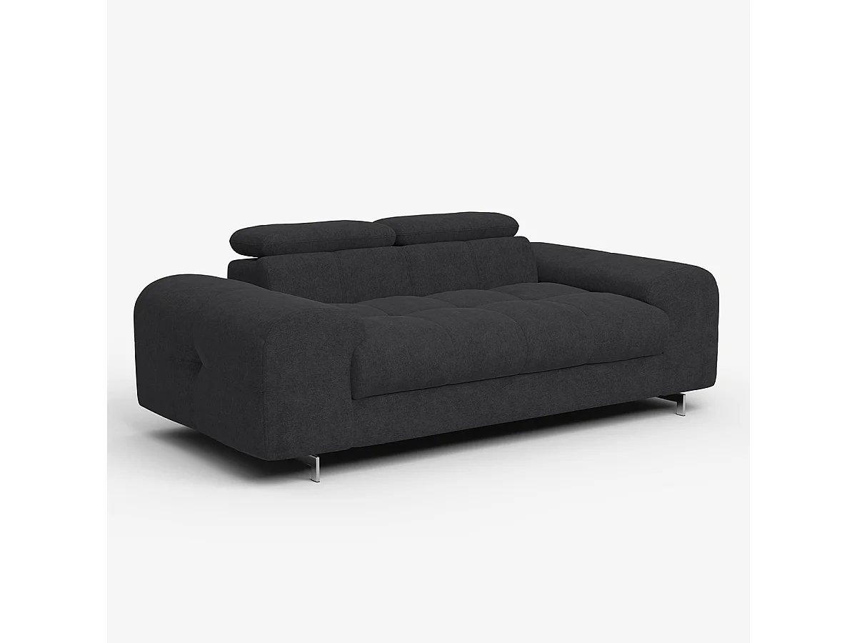 Divano moderno 2 posti in tessuto con poggiatesta regolabile Kuran - Nero